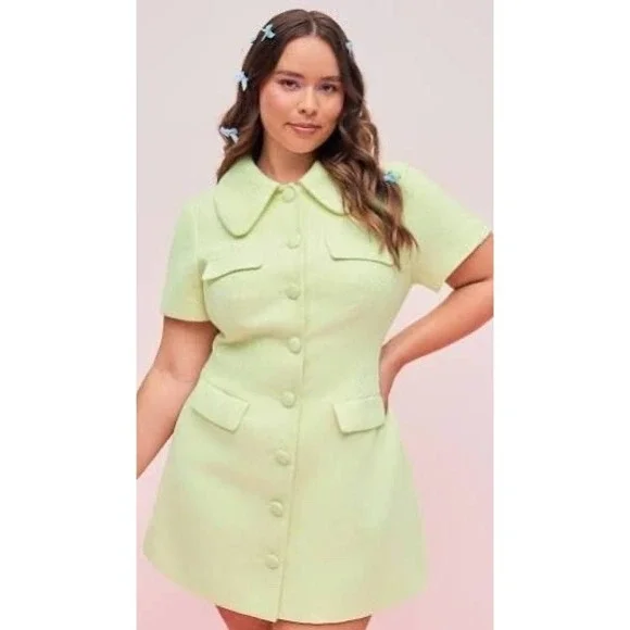 Tweed Polly Pocket X Cider Peace Out Doll Dress Curve 1XL Pale Green Yellow - Picture 10 of 10